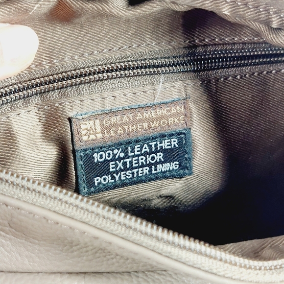 Great American Taupe Tan Purple Pattern Leather Works Shoulder Purse 0814 - Picture 11 of 13